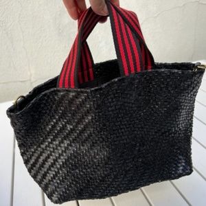 CLARE V PETIT BATOU BAG IN BLACK WOVEN LEATHER